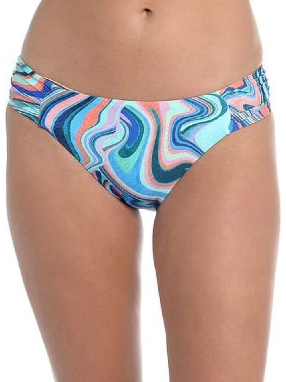 La Blanca Crystal Cove Side Shirred Hipster Bikini Bottoms – Multicolor Abstract